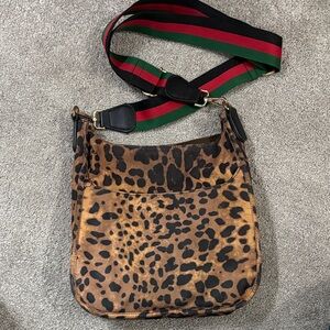 Leopard Print Crossbody Bag/Satchel with Multicolor Strap